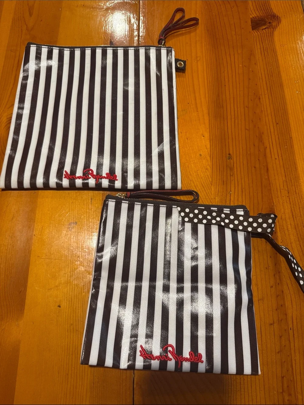 Henri Bendel  Black & White Stripe Cosmetic Pouches - Illustrated Women Design
